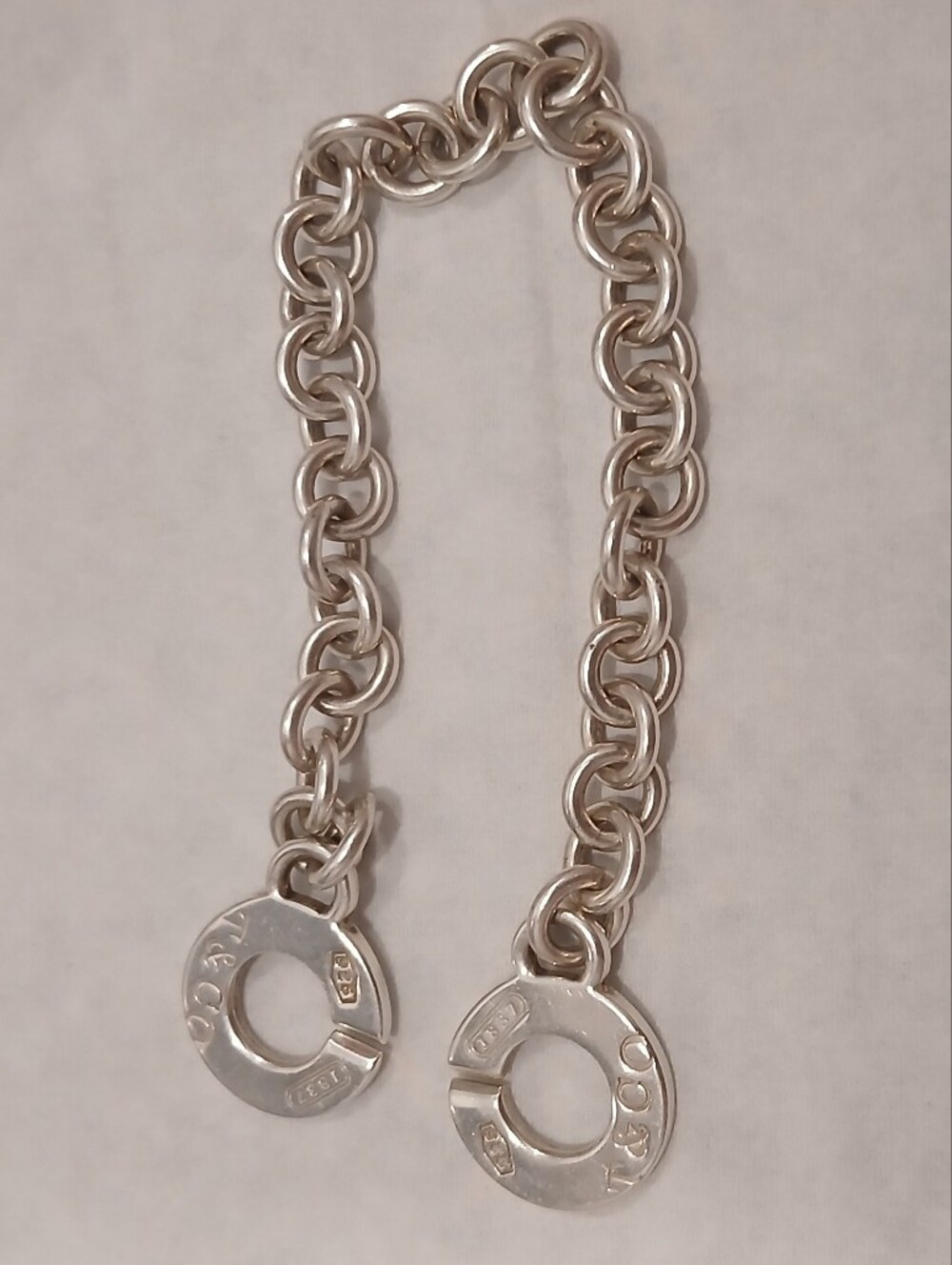 Auth Tiffany & Co. 1837 Interlocking Circles Toggle Bracelet Sterling Silver